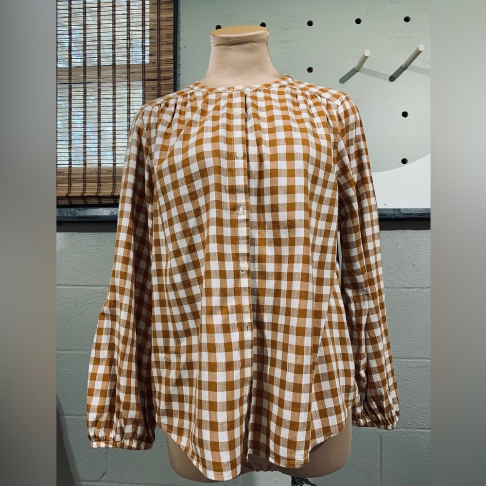 St. John's Bay Brown and Cream Checkered Blouse